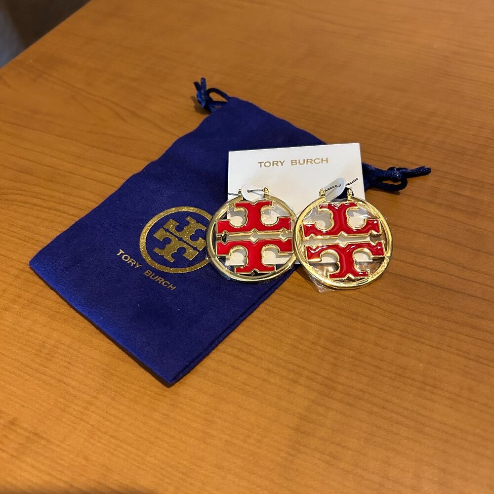 Tory Burch Red and Gold Miller Logo Earrings - Picture 2 of 2